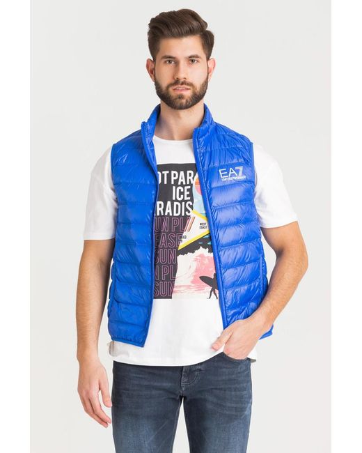 EA7 Blue Waistcoat Quilted Down Jacket for men