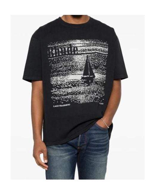 Rhude Black Graphic-Print Crewneck T-Shirt for men
