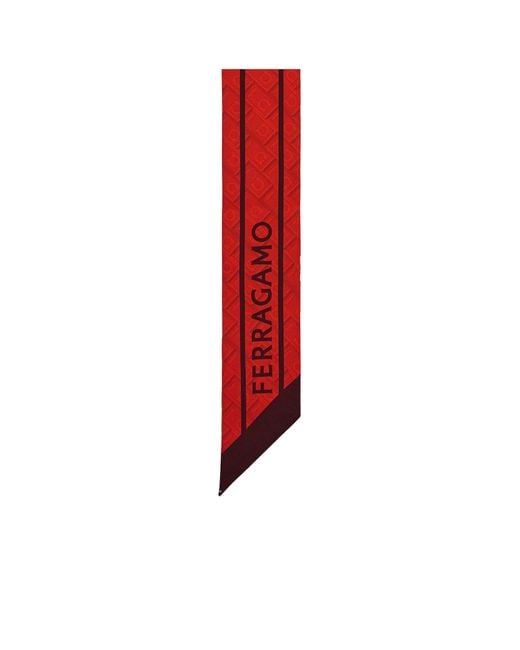 Ferragamo Red Floral Print Scarf