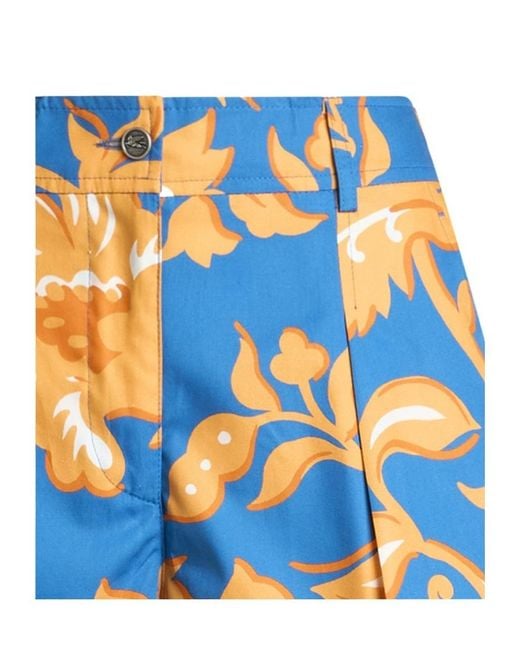 Etro Blue Floral-Print Pleated Shorts
