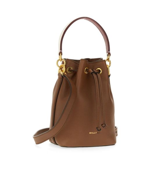 Bally Brown Logo Printed Drawstring Bucket Bag
