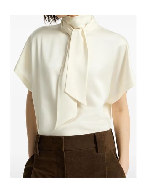 Brunello Cucinelli White Scarf Detailed Short Sleeved Blouse