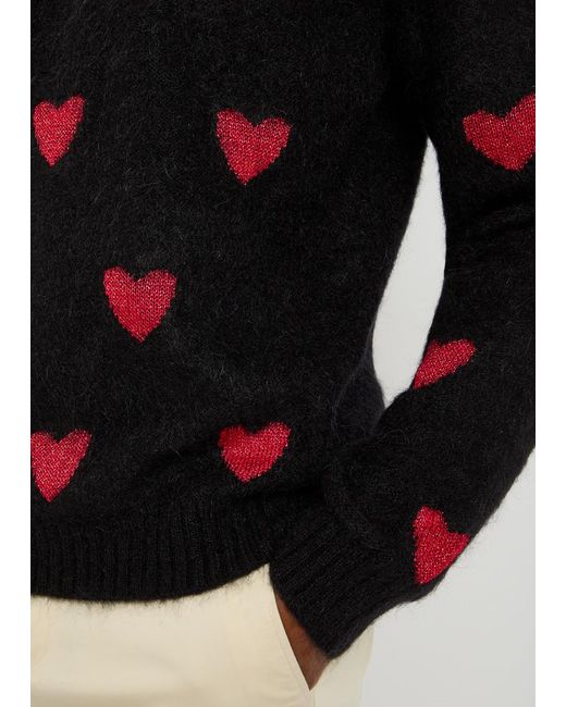 Valentino Black Heart-Shaped Inlaid Metallic Brushed Knit Pullover for men