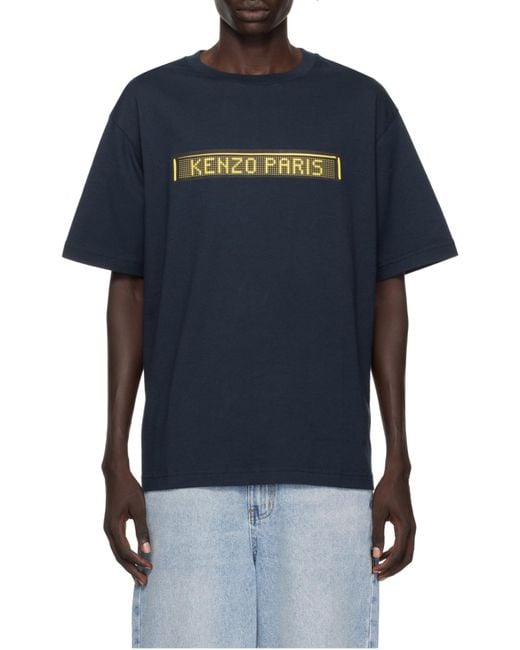 KENZO Blue Paris Logo Printed Crewneck T-Shirt for men