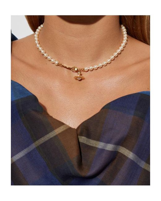 Vivienne Westwood Metallic Simonetta Pearl Necklace