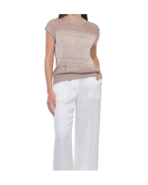 Peserico White Open Knit Sleeveless Knitted Top