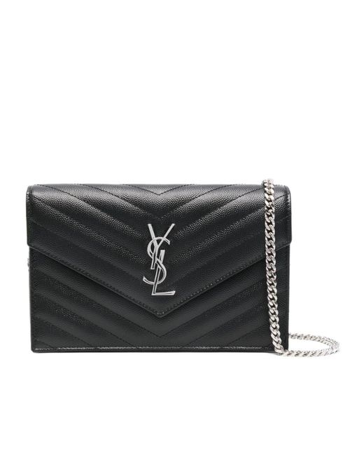 Saint Laurent Black Cassandre Envelope Chain Wallet