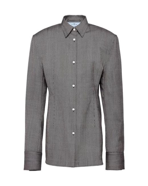 Prada Gray Single-Breasted Pinstripe Wool Jacket