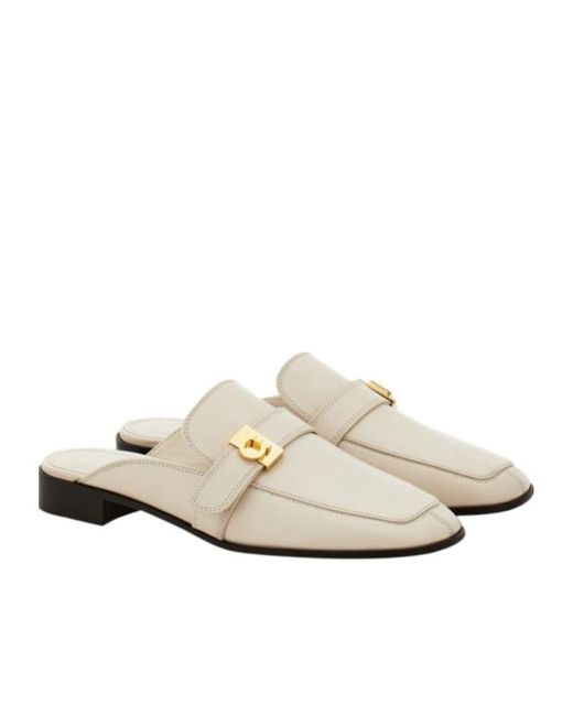 Ferragamo White Hug Buckle Loafer Mule