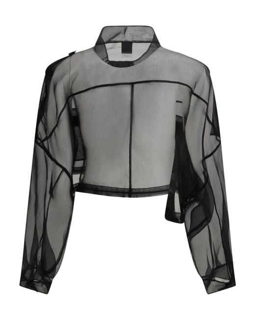 Pinko Black Cropped Organza Pea Coat