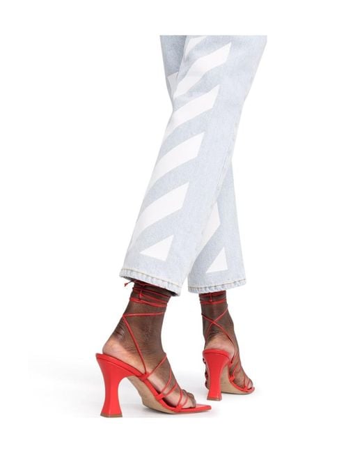 Off-White c/o Virgil Abloh Blue Logo Printed Straight Leg Jeans