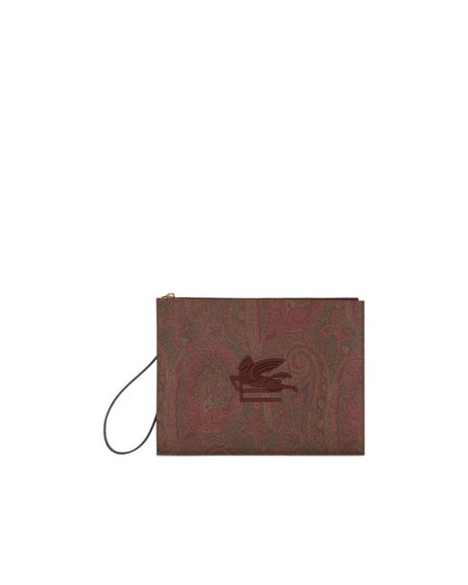 Etro Brown Logo-Embroidered Paisley-Printed Zipped Pouch