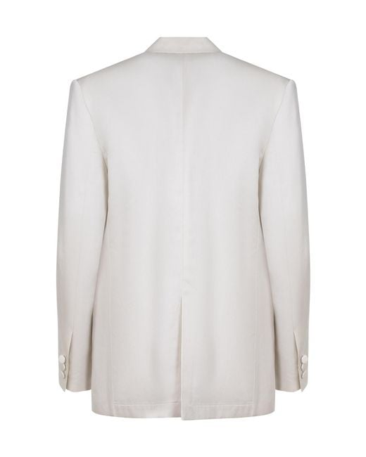 Alysi White Double-Breasted Satin-Trim Blazer