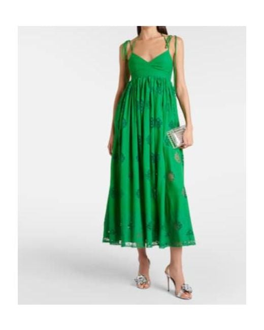 Erdem Green Embroidered Cotton-Blend Midi Dress