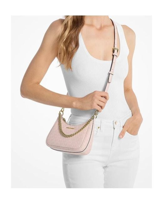 Michael Kors Pink Jet Set Small Signature Logo Convertible Crossbody Bag