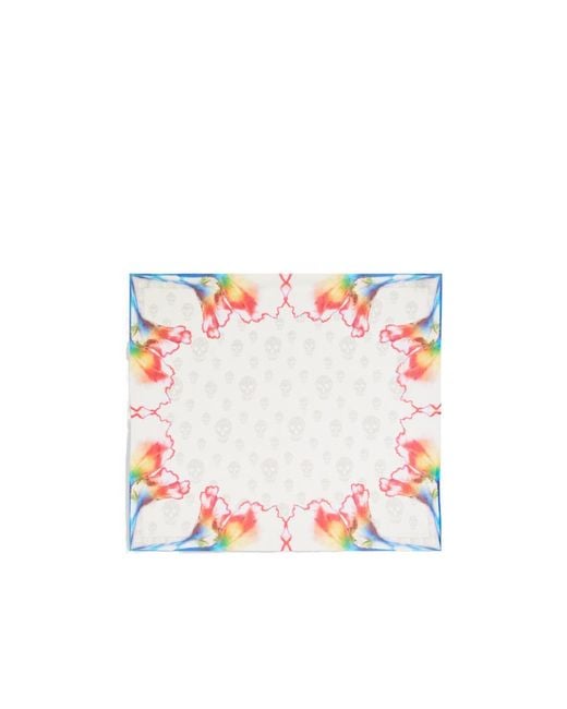 McQueen White Solarised Garnet Classic Silk Foulard
