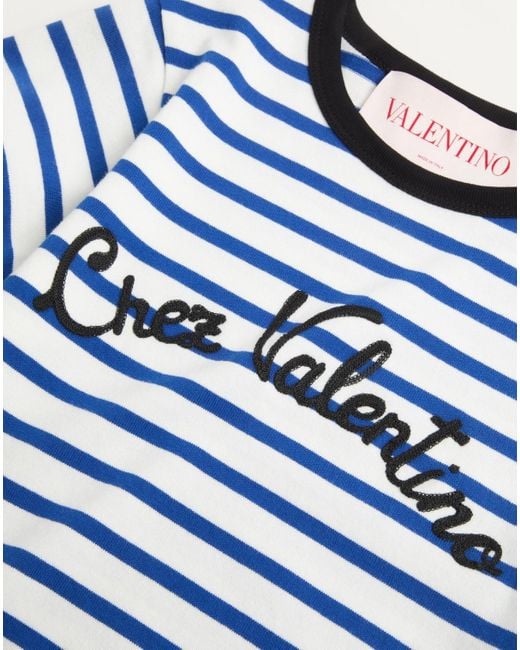 Valentino Blue Striped Crewneck T-Shirt