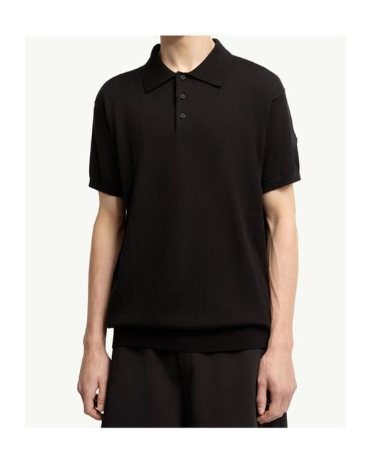 Moncler Black Logo Cotton Knit Polo for men