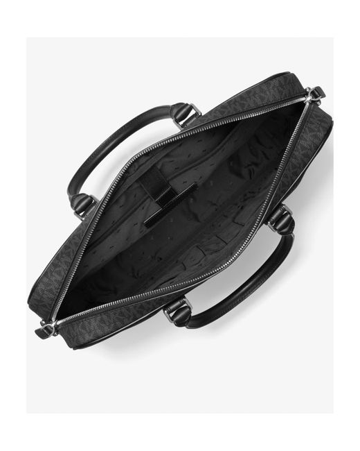 Michael Kors Black Monogram-Print Leather Briefcase for men