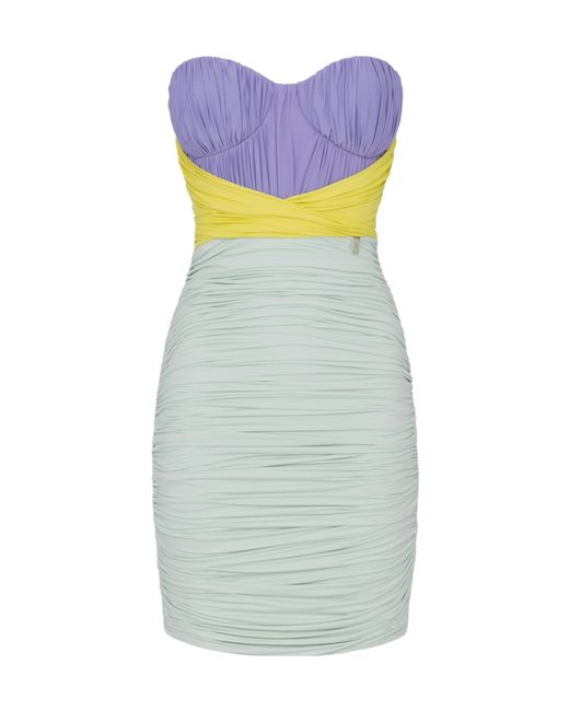 Elisabetta Franchi Blue Tricolour Draped Jersey Mini Dress