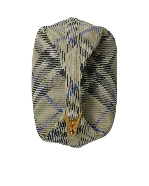 Burberry Gray Checked Zipped Medium Tote Bag