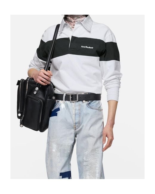 Acne White Striped Polo Sweatshirt for men