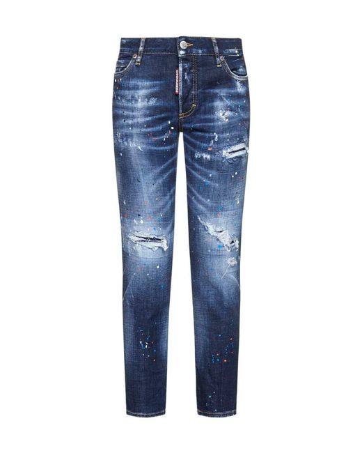 DSquared² Blue Jennifer Distressed Cropped Jeans