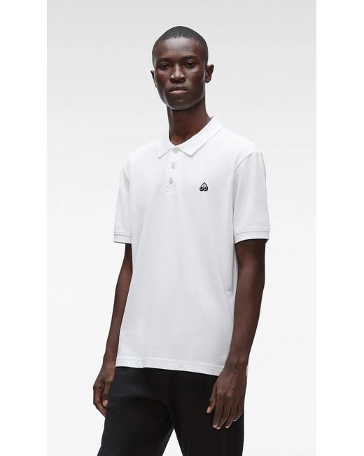 Moose Knuckles White Pique Logo Embroidered Polo Shirt for men