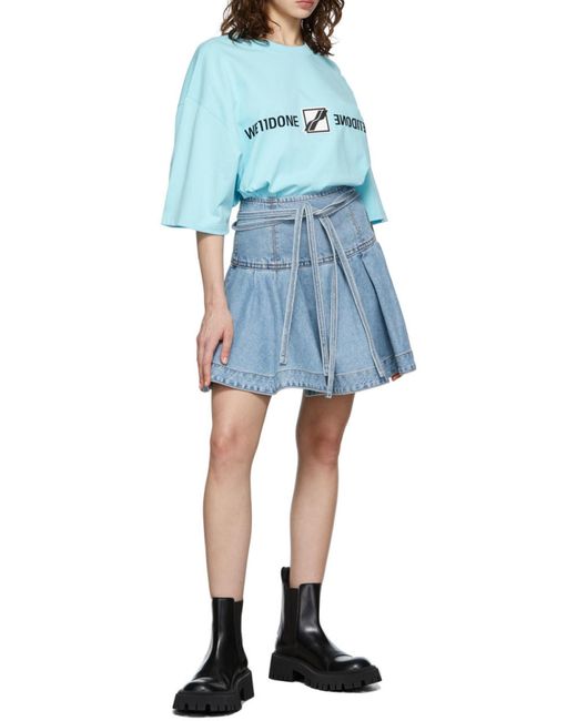 we11done Blue Logo Plaque Denim Mini Skirt