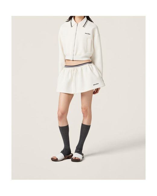 Miu Miu White Zipped Cropped Piquet Jacket