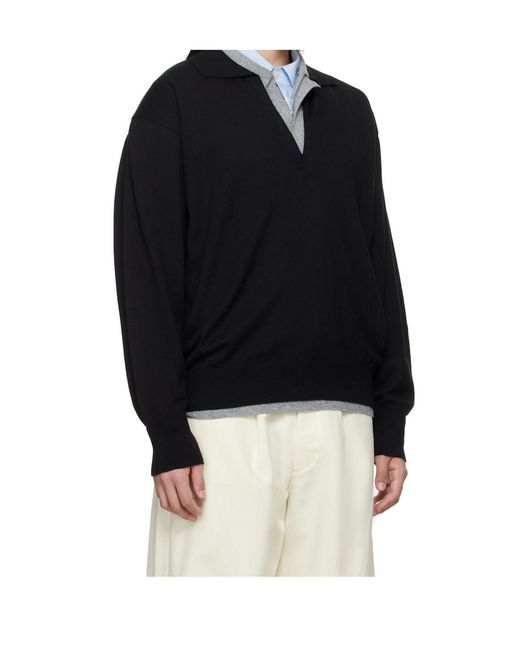 Ssstein Black Long-Sleeved Polo Shirt for men