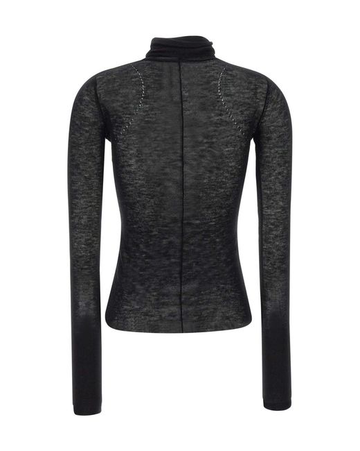 Elisabetta Franchi Black Sheer Turtleneck Knitted Sweater