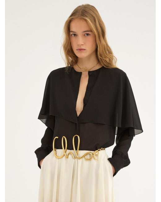 Chloé Black Chloé Crewneck Straight Hem Long-Sleeved Shirt