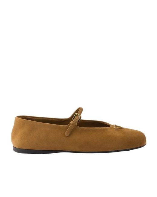 Prada Brown Logo Plaque Ballerina Shoes