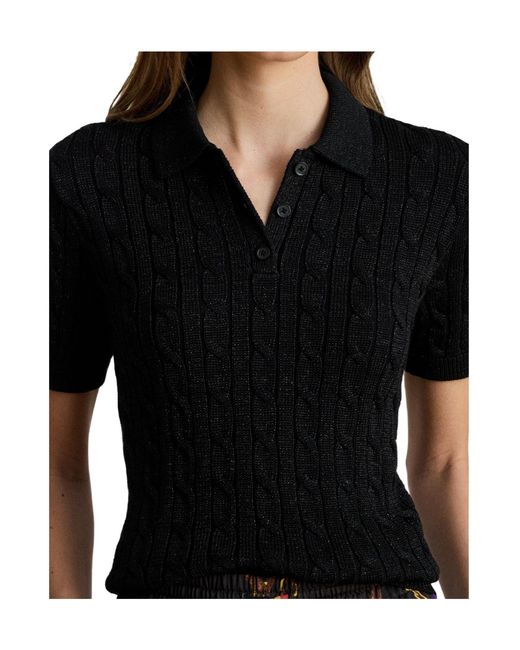 Ralph Lauren Black Cable-Knit Polo Top