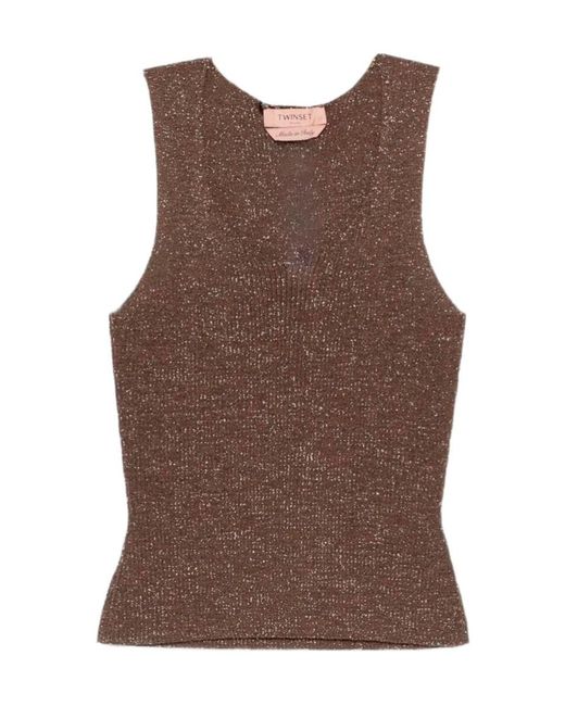 Twinset Brown Lurex Knit Top