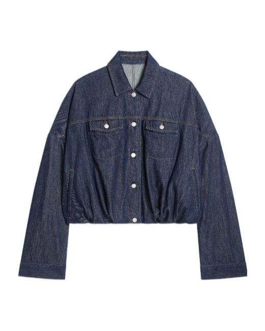 Dries Van Noten Blue Gathered Denim Jacket