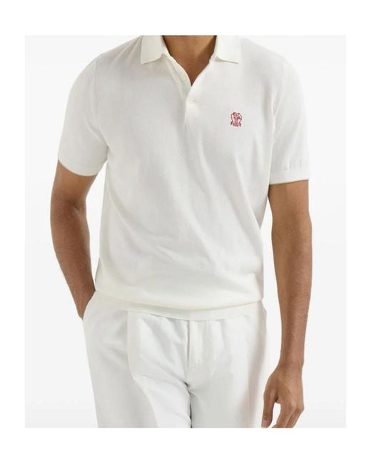 Brunello Cucinelli White Lightweight Knitted Polo Shirt for men