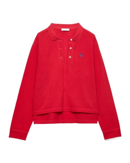 Prada Red Long-Sleeved Polo Shirt