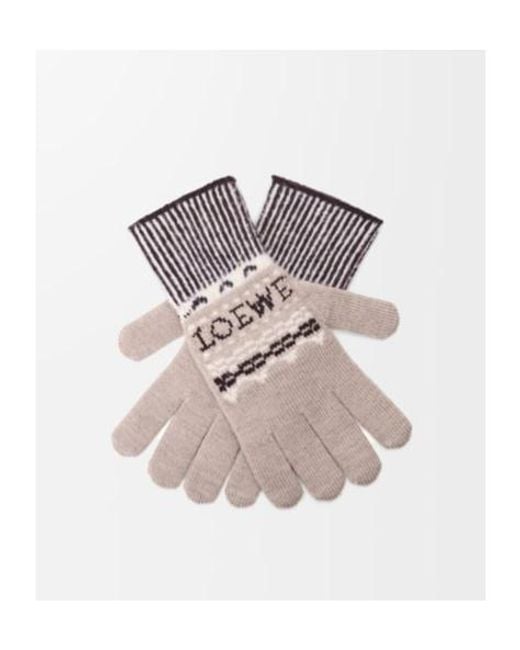 Loewe White Logo-Embroidered Patterned Gloves