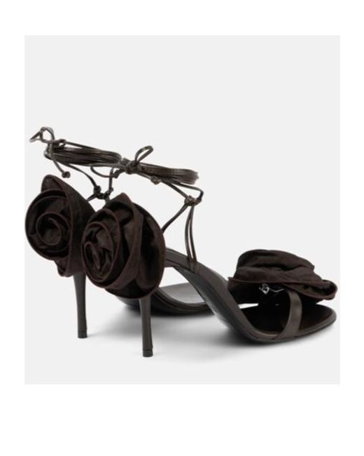 Magda Butrym Black Floral-Appliqué Satin Sandals