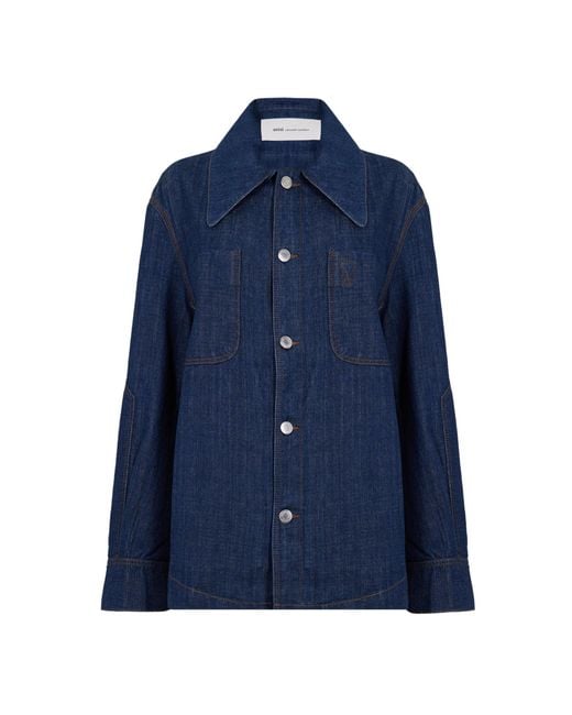 AMI Blue Embroidered Shirt Jacket