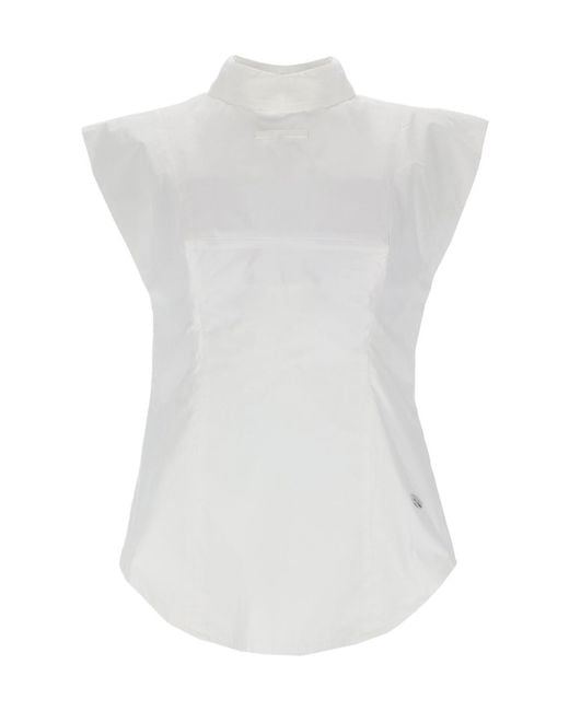 Jean Paul Gaultier White Sleeveless Stand-Collar Top