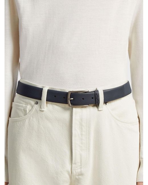 Zegna Blue Triple Stitch Buckle Belt for men