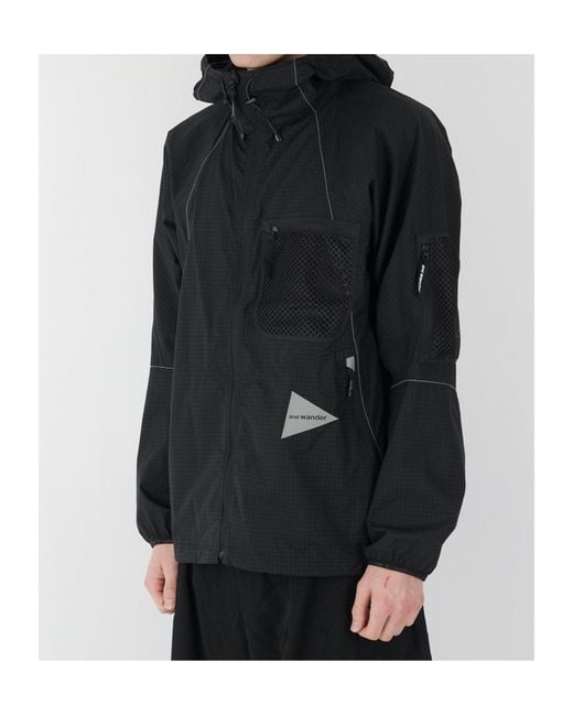 And Wander Black Breath Rip Hooded Jacket for men