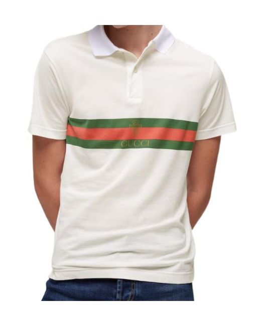 Gucci White Web Detailed Jersey Polo Shirt for men