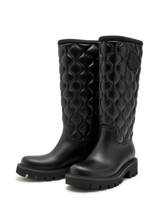 Moncler Black Kickstream High Quilted Rubber Wellington Boots