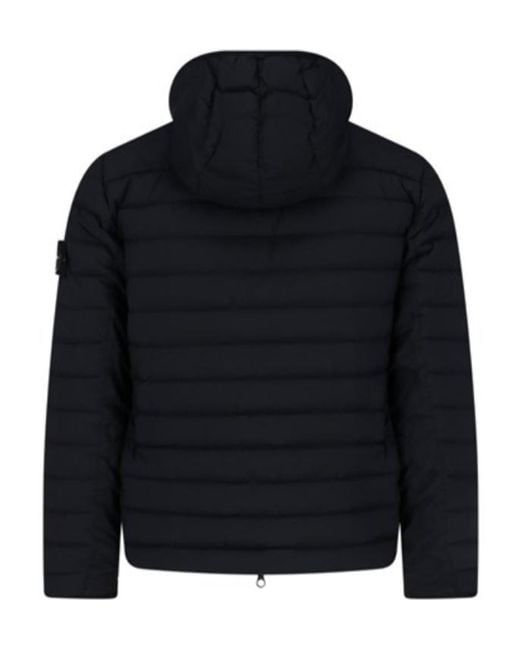 Stone Island Black Zipped Hooded Coat for men