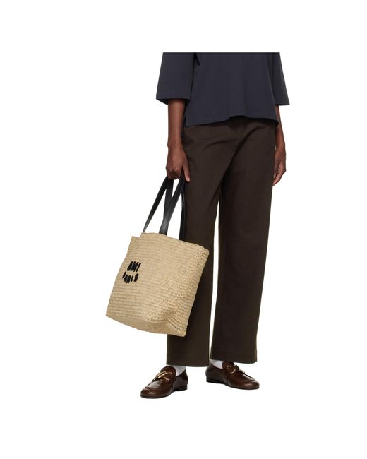 AMI Natural Ami Logo Patch Woven Tote Bag