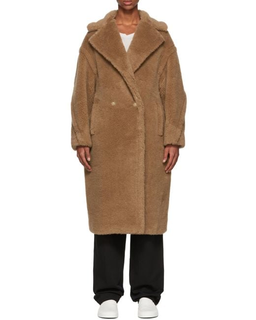 Max Mara Brown Double-Breasted Teddy Long Coat